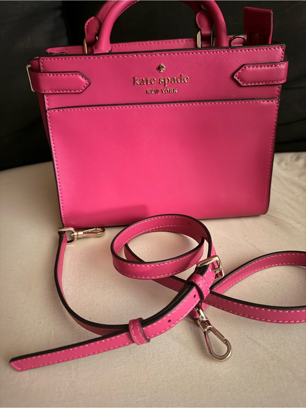 kate spade Bright Pink Leather Satchel with Crossbody Strap - Picture 11 of 13